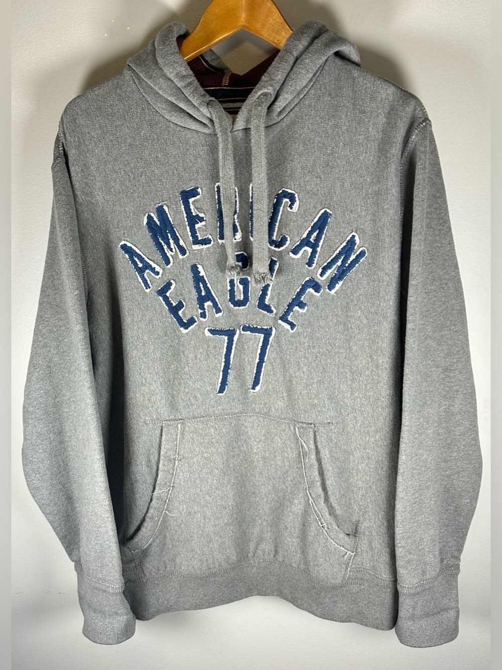 Vintage American Eagle Men’s Hoodie Sweater Size L Eagle Fleece Embroidered Y2K